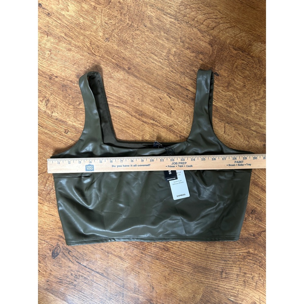 35. Express Body Contour Faux Leather Crop Top Olive Green XL Square Neck NWT - Picture 3 of 6